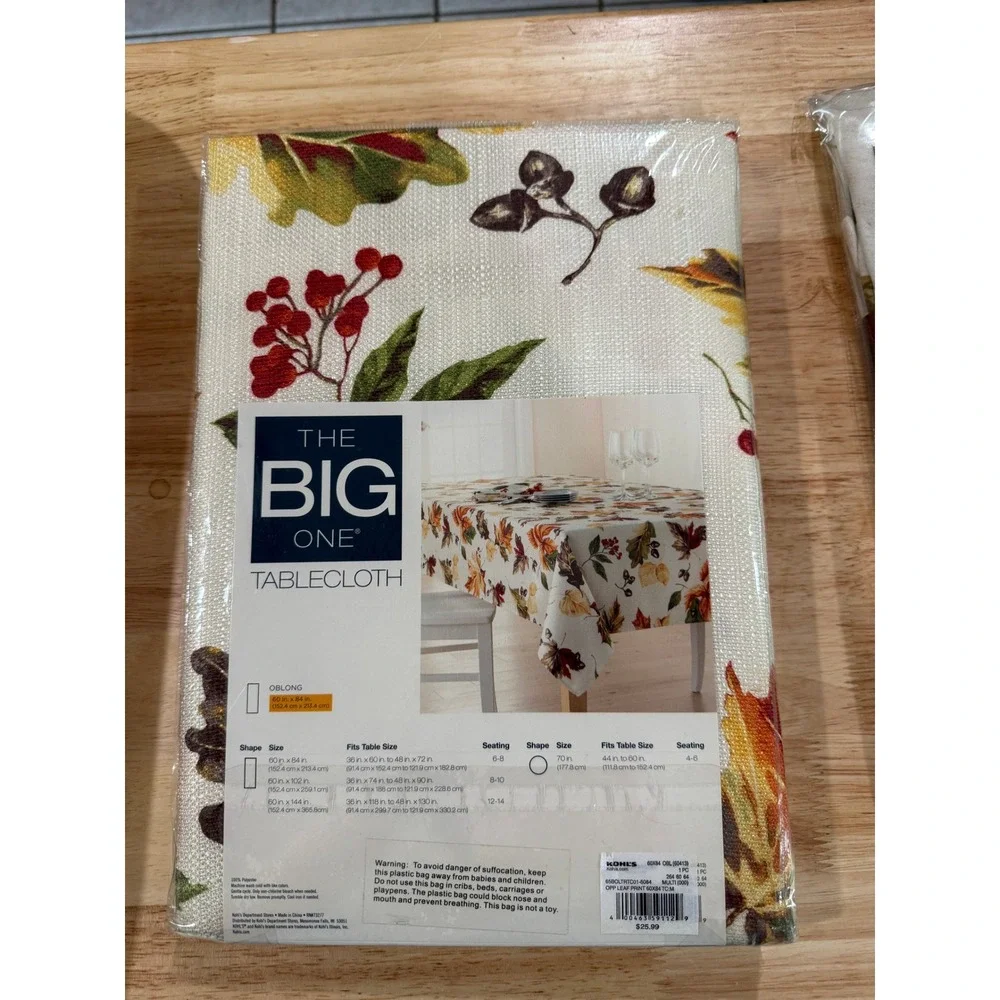 The Big One Fall Leaves Tablecloth‎ 60x84 Oblong Autumn Harvest NIP